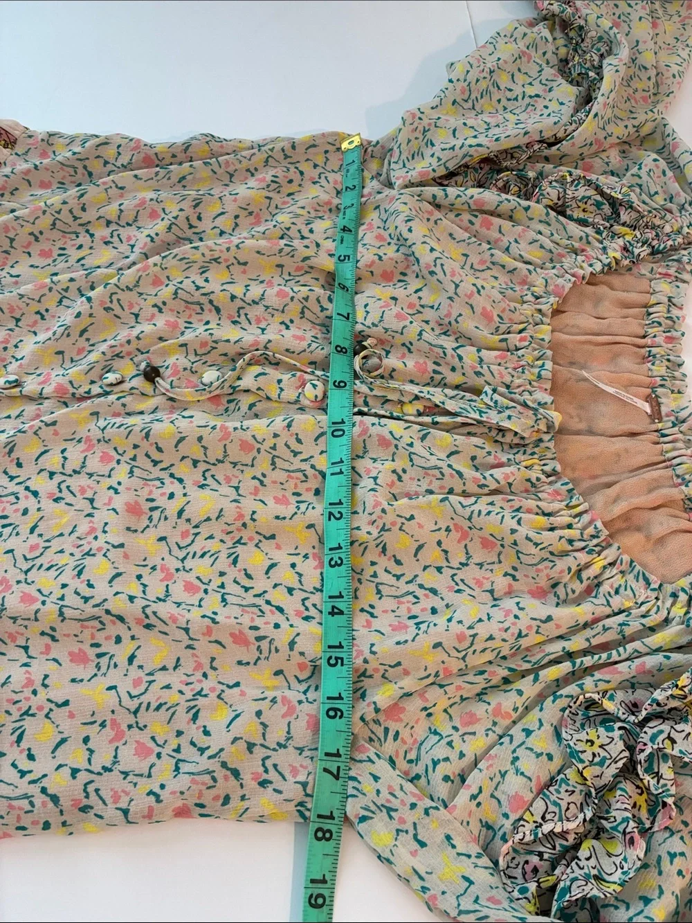 Free People sheer Yellow Pink Tan Floral Off Shoulder Dress